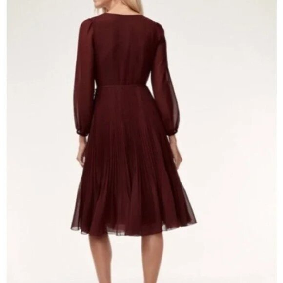 Aritzia Wilfred Beaune Dress Pleated Wrap Long Sleeve Burgundy Size Extra Small - Picture 2 of 13